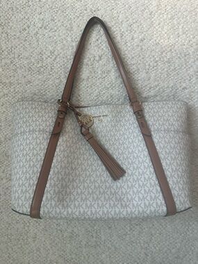 Michael Kors Cream Tote with Brown Trim and Tassel